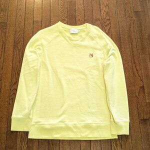 Maison Kitsune Yellow Fox Head Patch French Terry Crewneck Sweatshirt- Size XL